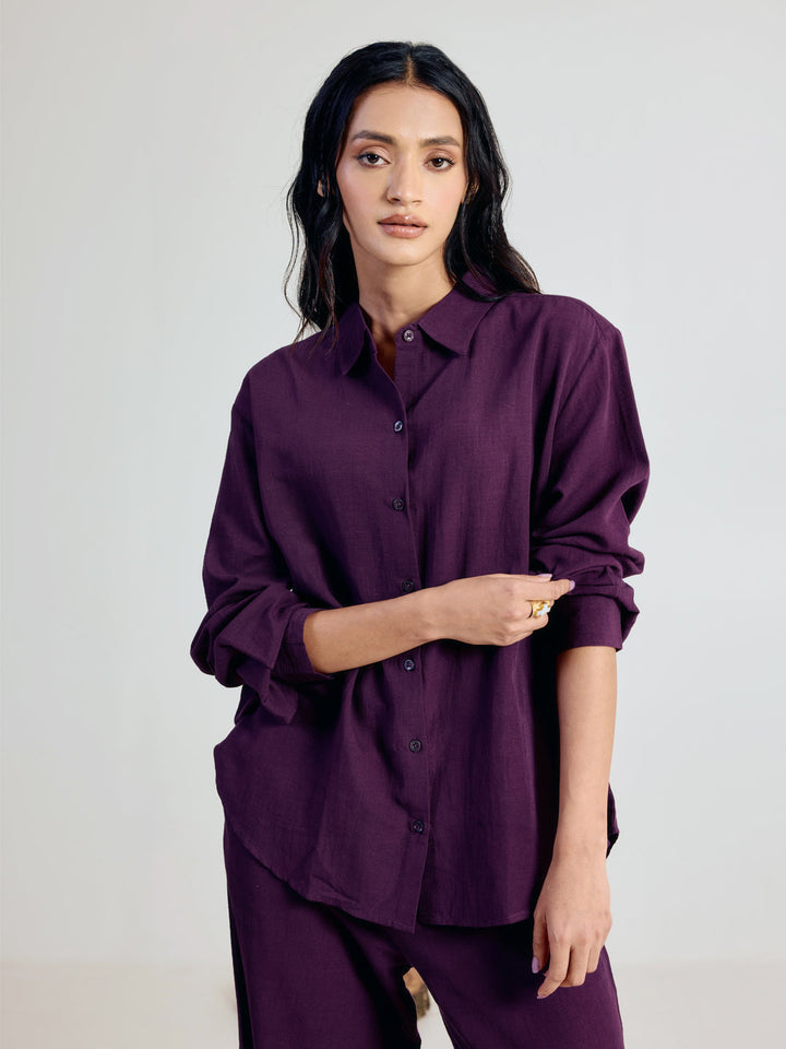 Wine Linen Blend Co-ord Set