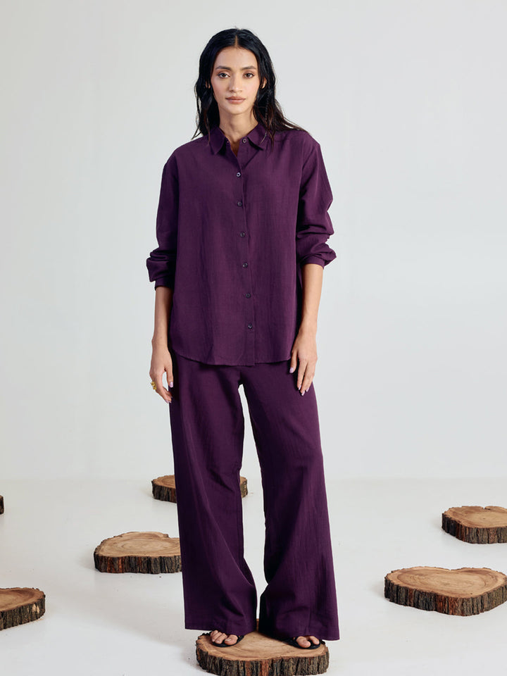 Wine Linen Blend Co-ord Set
