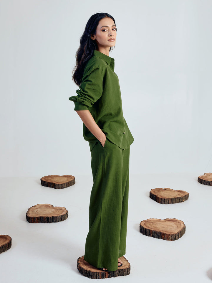 Green Linen Blend Co-ord Set