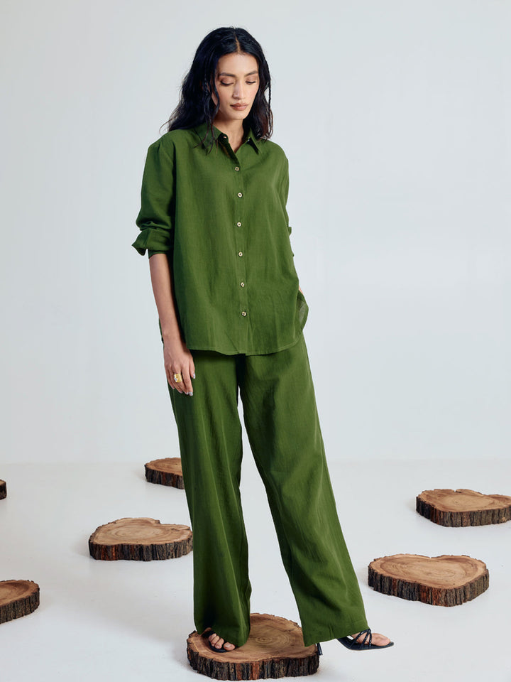 Green Linen Blend Co-ord Set