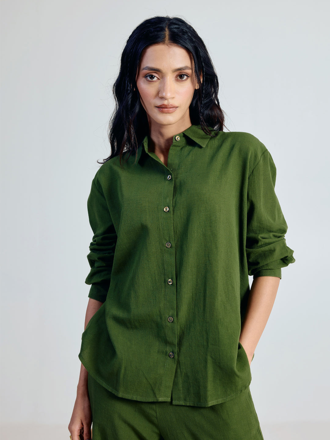 Green Linen Blend Co-ord Set