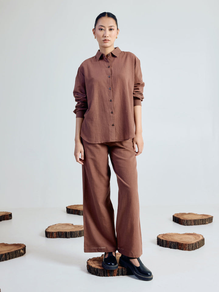Brown Linen Blend Co-ord Set