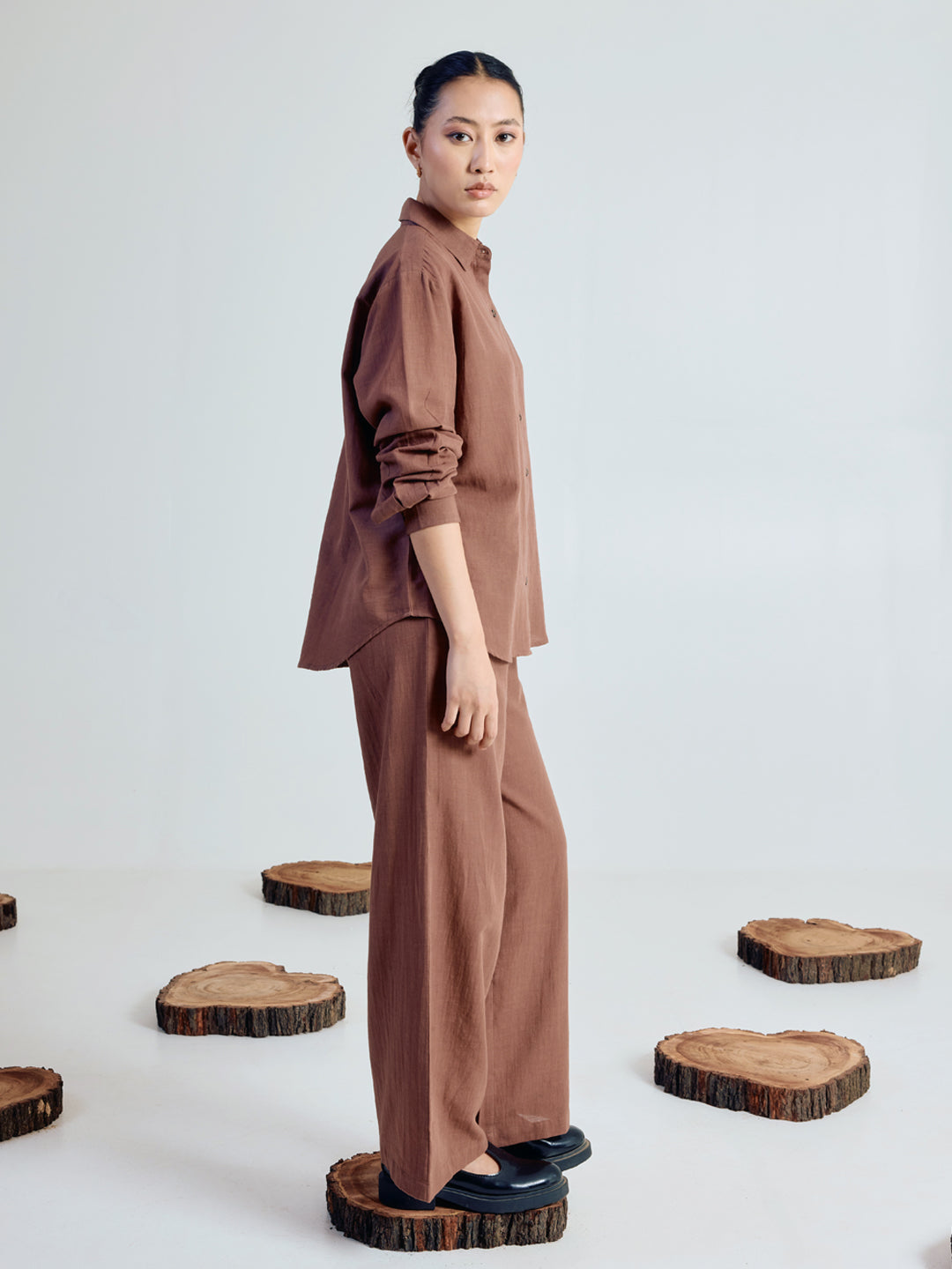 Brown Linen Blend Co-ord Set