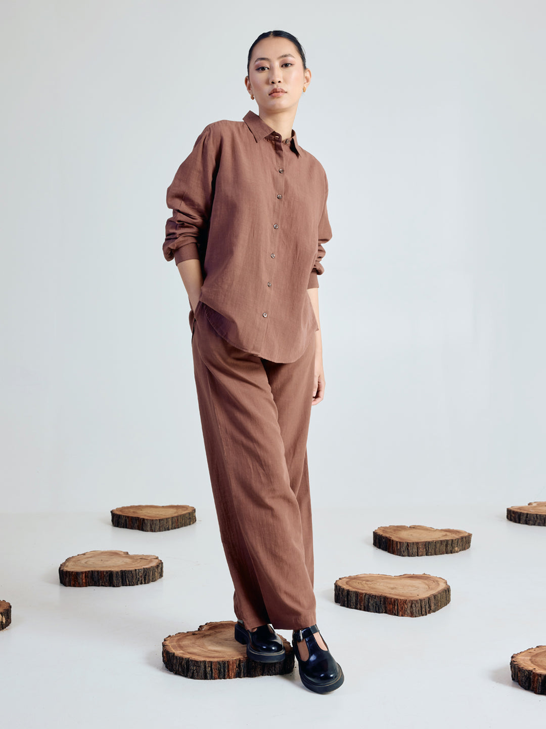 Brown Linen Blend Co-ord Set