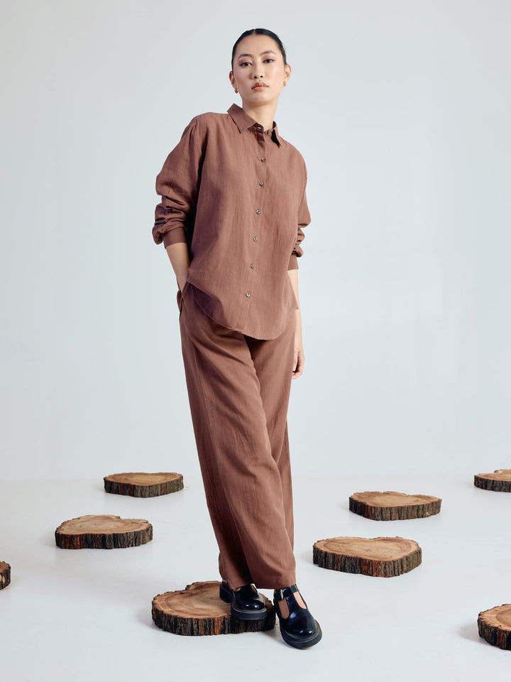 Brown Linen Blend Co-ord Set