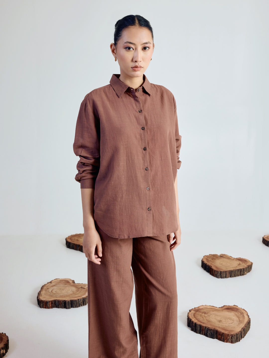 Brown Linen Blend Co-ord Set