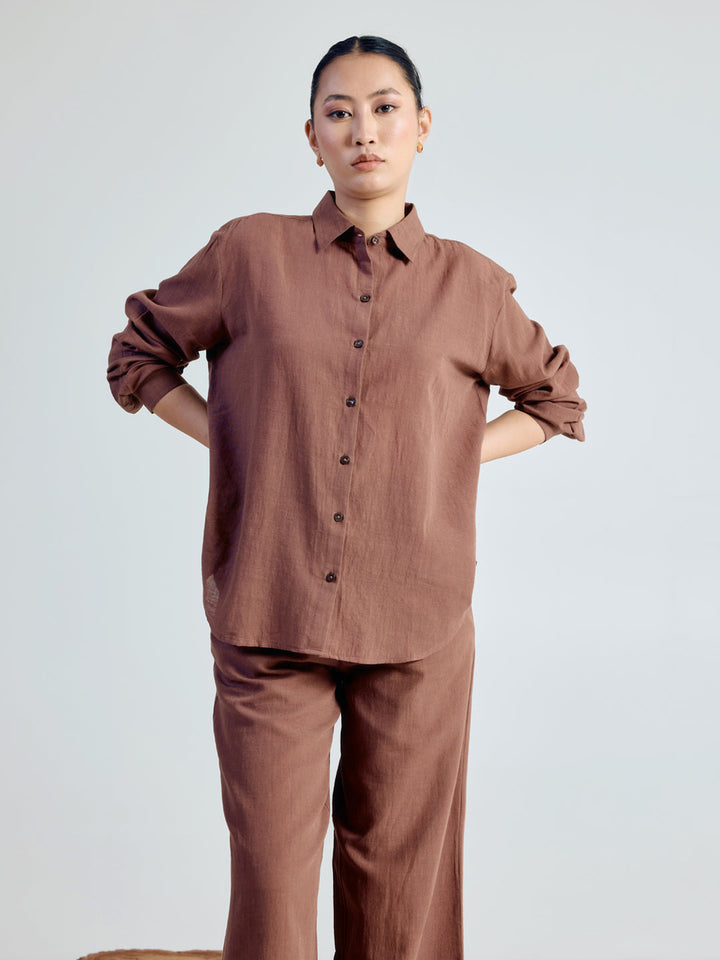 Brown Linen Blend Co-ord Set