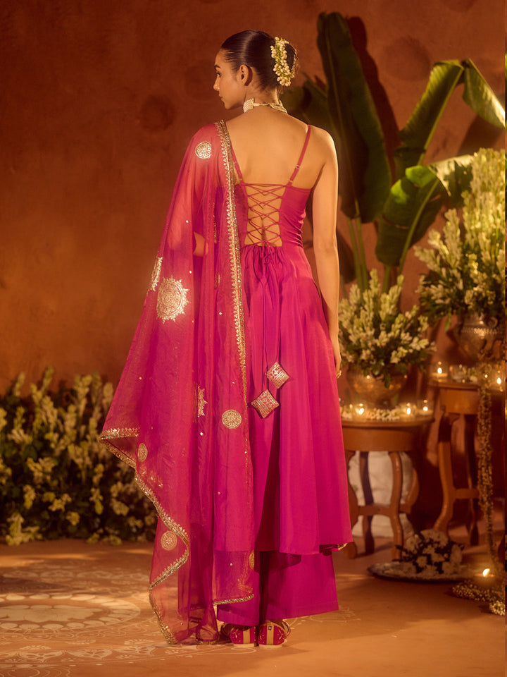 Pink-Chanderi-Embroidered-A-Line-3-Piece-Kurta-Set