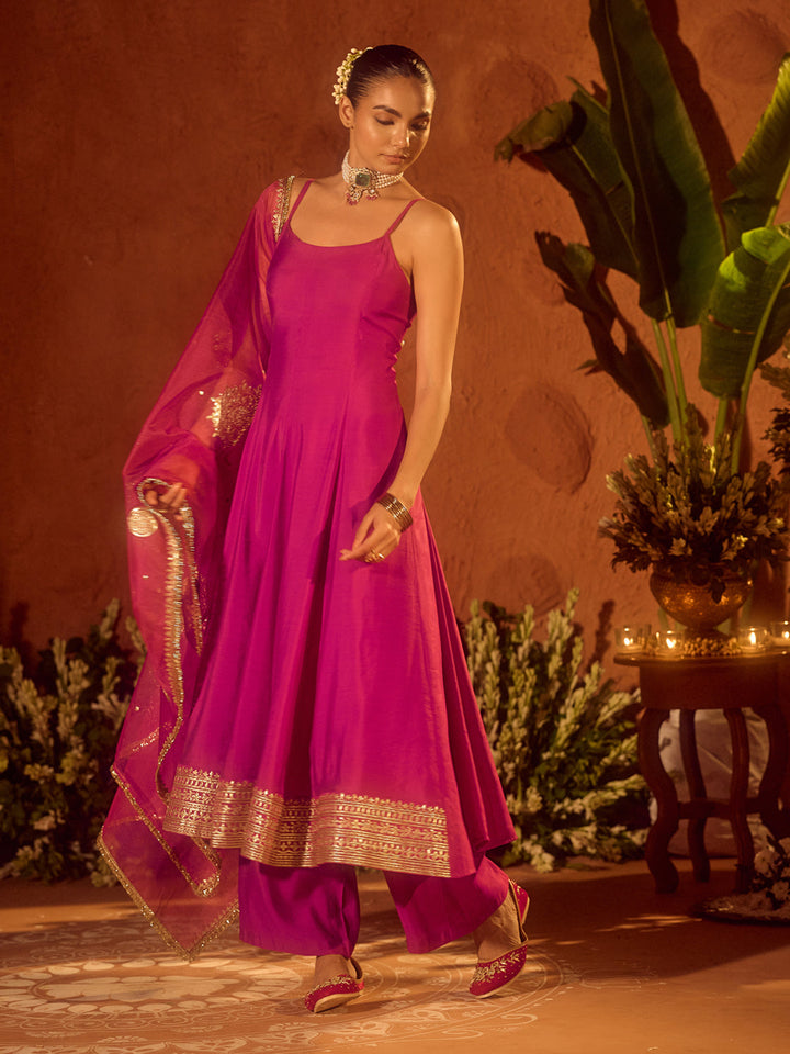 Pink-Chanderi-Embroidered-A-Line-3-Piece-Kurta-Set