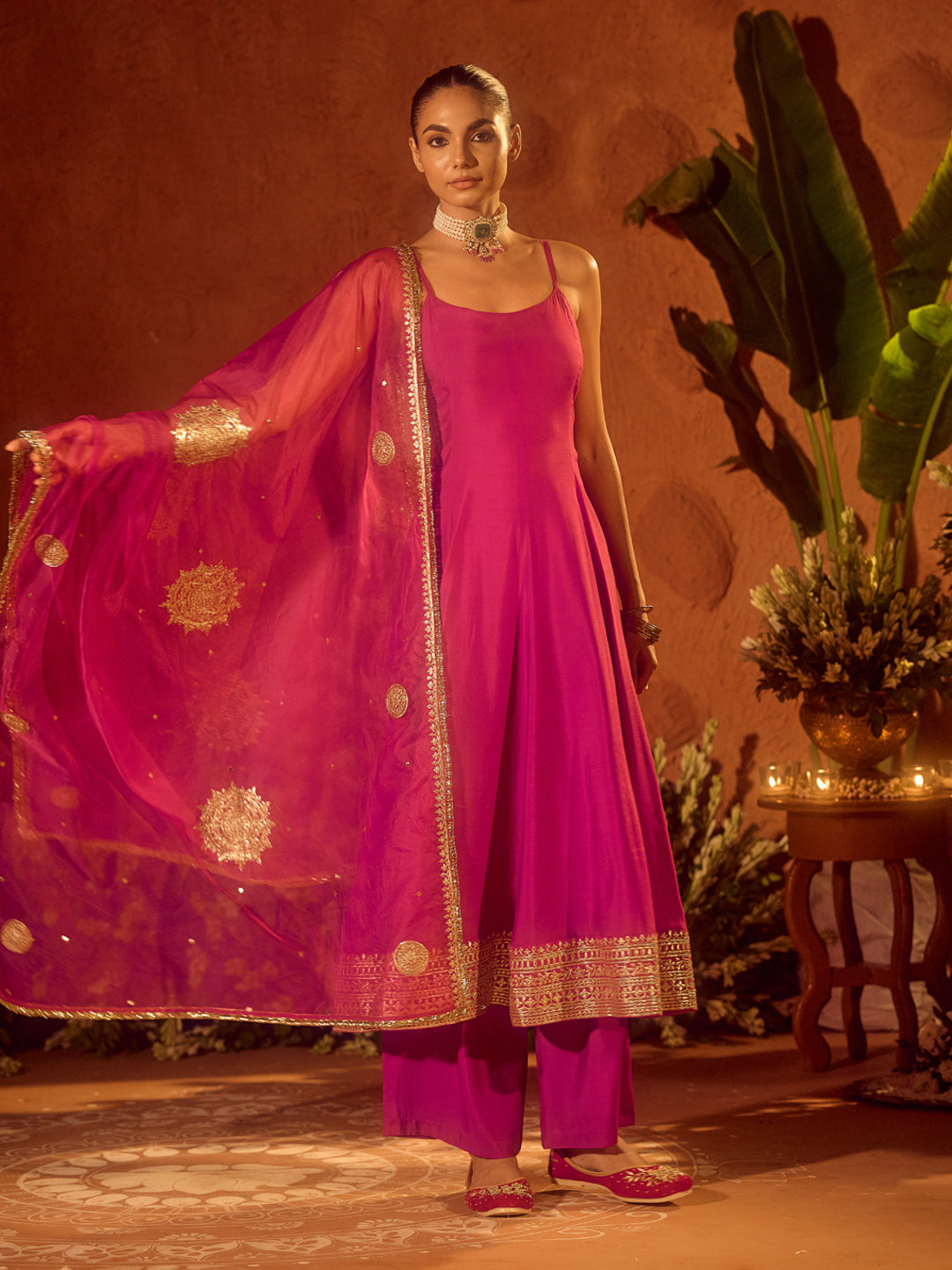 Pink-Chanderi-Embroidered-A-Line-3-Piece-Kurta-Set