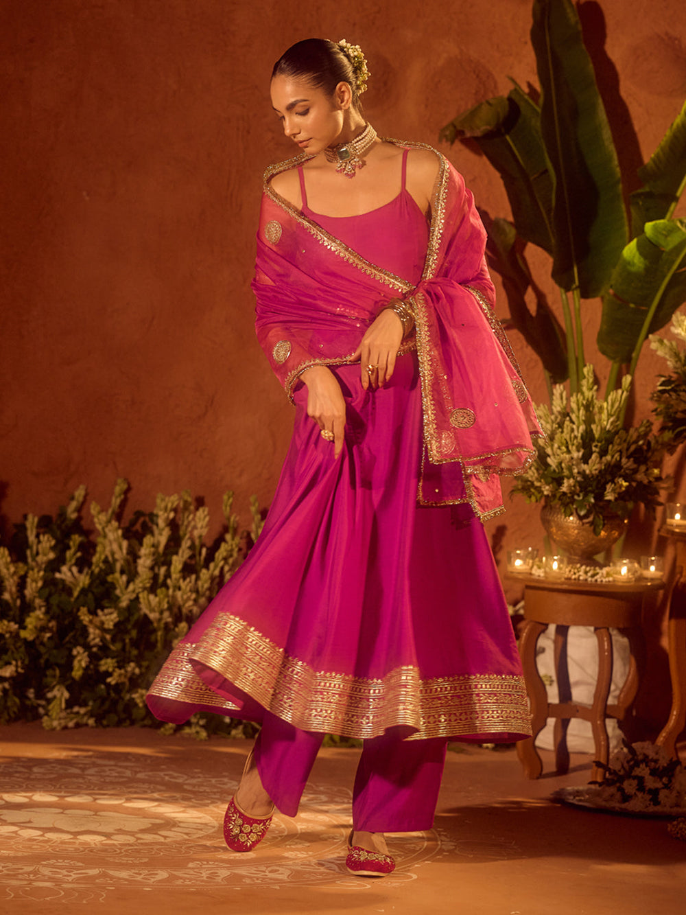 Pink-Chanderi-Embroidered-A-Line-3-Piece-Kurta-Set
