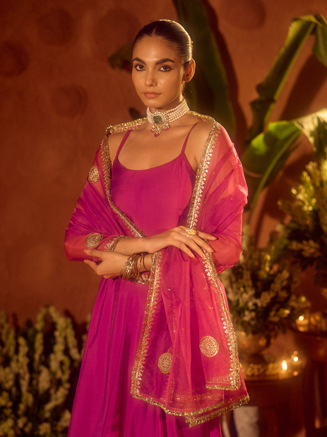 Pink-Chanderi-Embroidered-A-Line-3-Piece-Kurta-Set