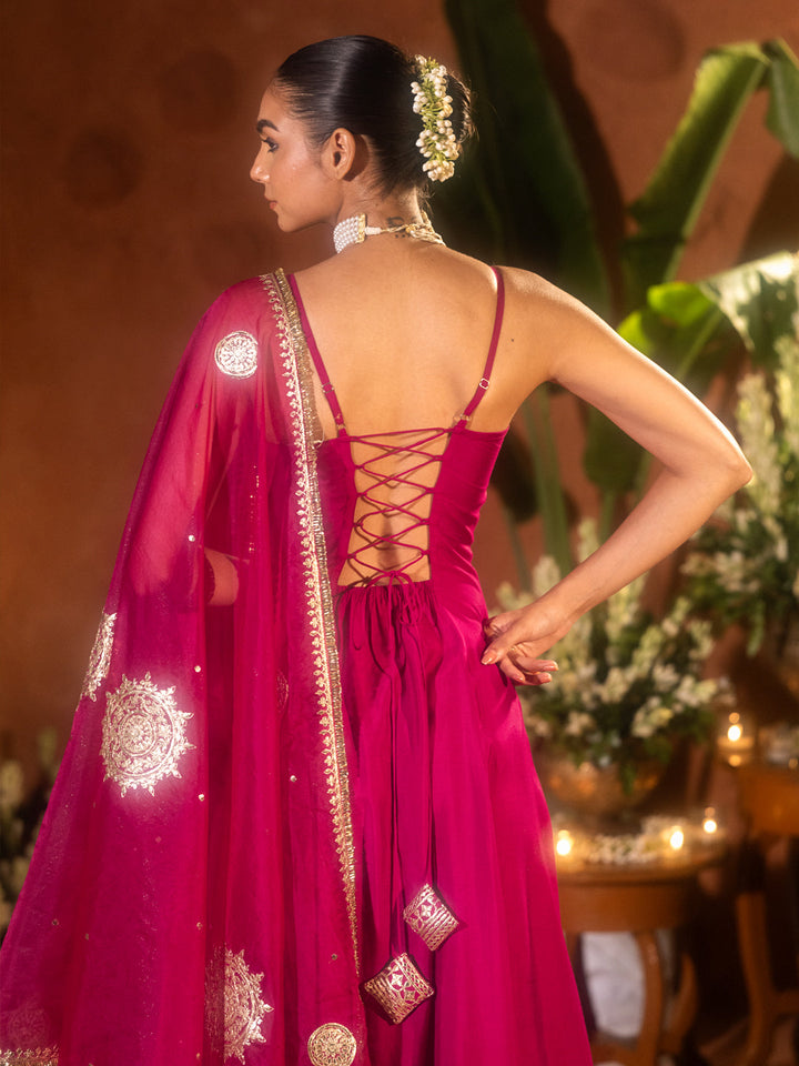 Pink-Chanderi-Embroidered-A-Line-3-Piece-Kurta-Set