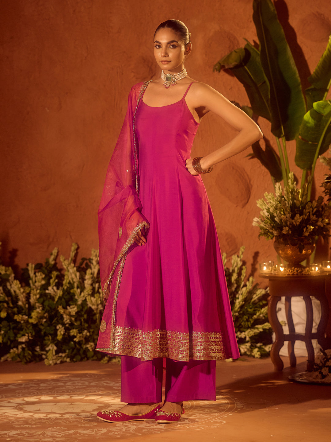 Pink-Chanderi-Embroidered-A-Line-3-Piece-Kurta-Set