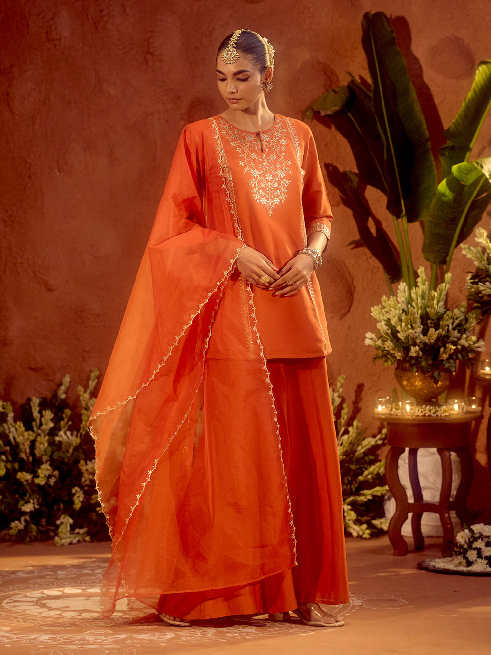 Orange-Chanderi-Embroidered-Straight-3-Piece-Kurta-Set