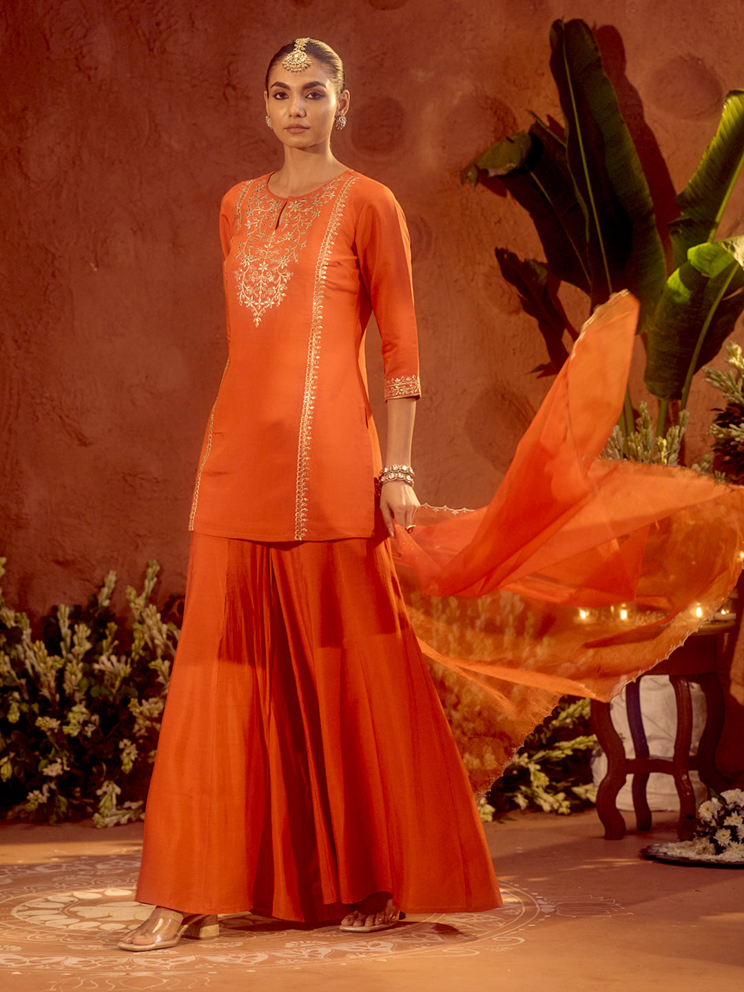 Orange-Chanderi-Embroidered-Straight-3-Piece-Kurta-Set
