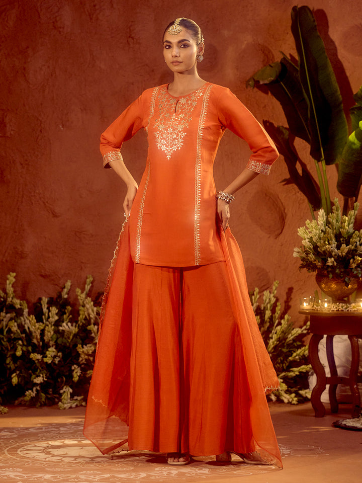 Orange-Chanderi-Embroidered-Straight-3-Piece-Kurta-Set