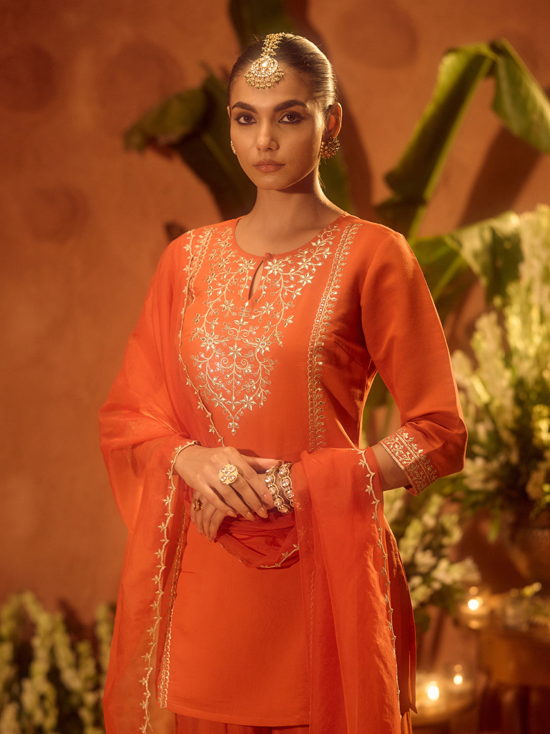 Orange-Chanderi-Embroidered-Straight-3-Piece-Kurta-Set