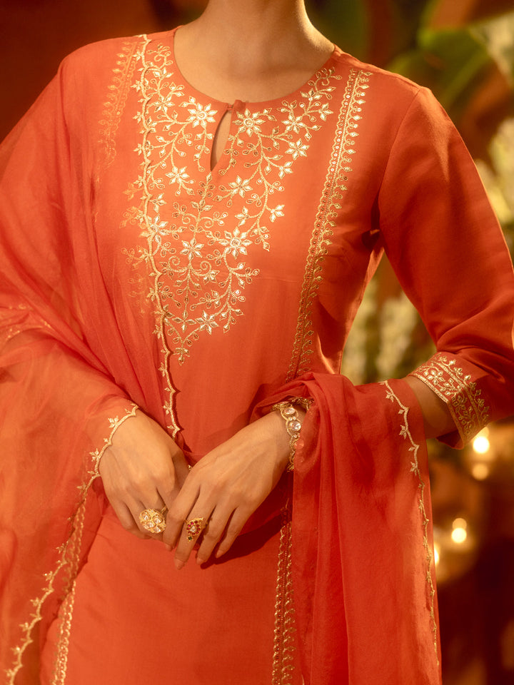 Orange-Chanderi-Embroidered-Straight-3-Piece-Kurta-Set