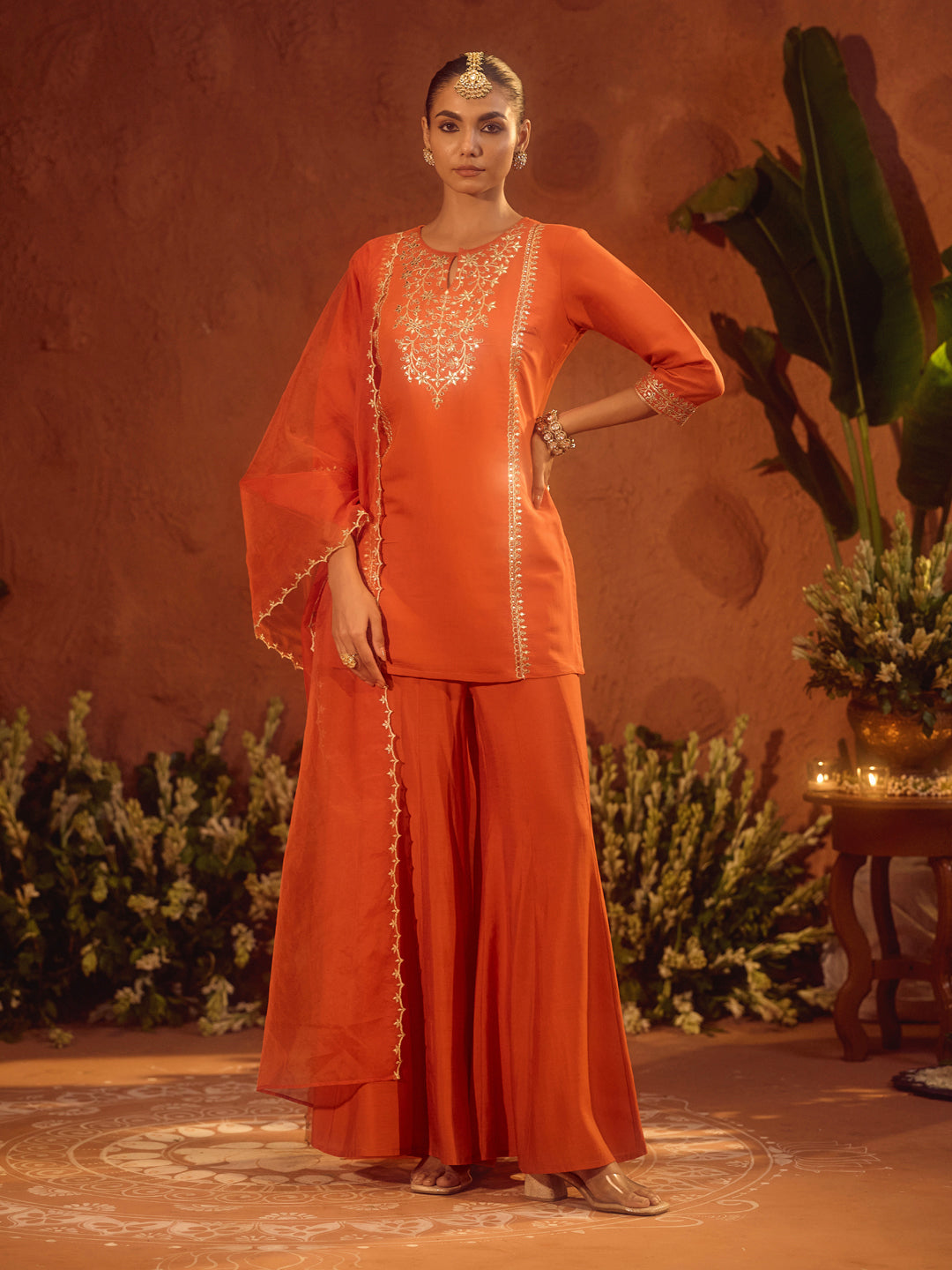 Orange-Chanderi-Embroidered-Straight-3-Piece-Kurta-Set