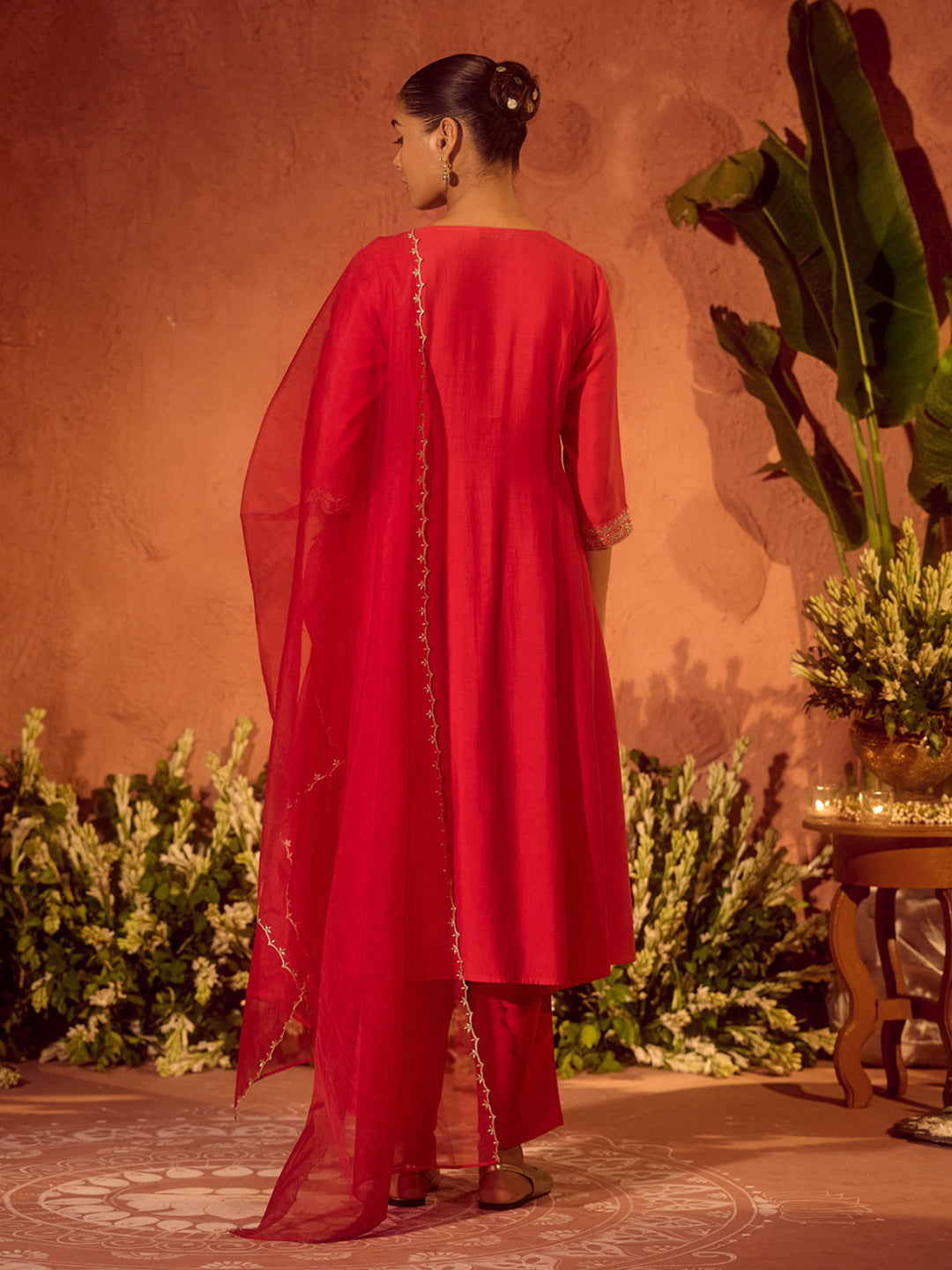 Red-Chanderi-Embroidered-A-Line-3-Piece-Kurta-Set