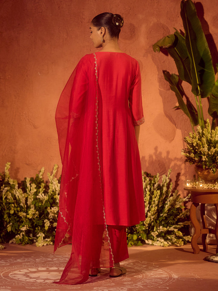Red-Chanderi-Embroidered-A-Line-3-Piece-Kurta-Set