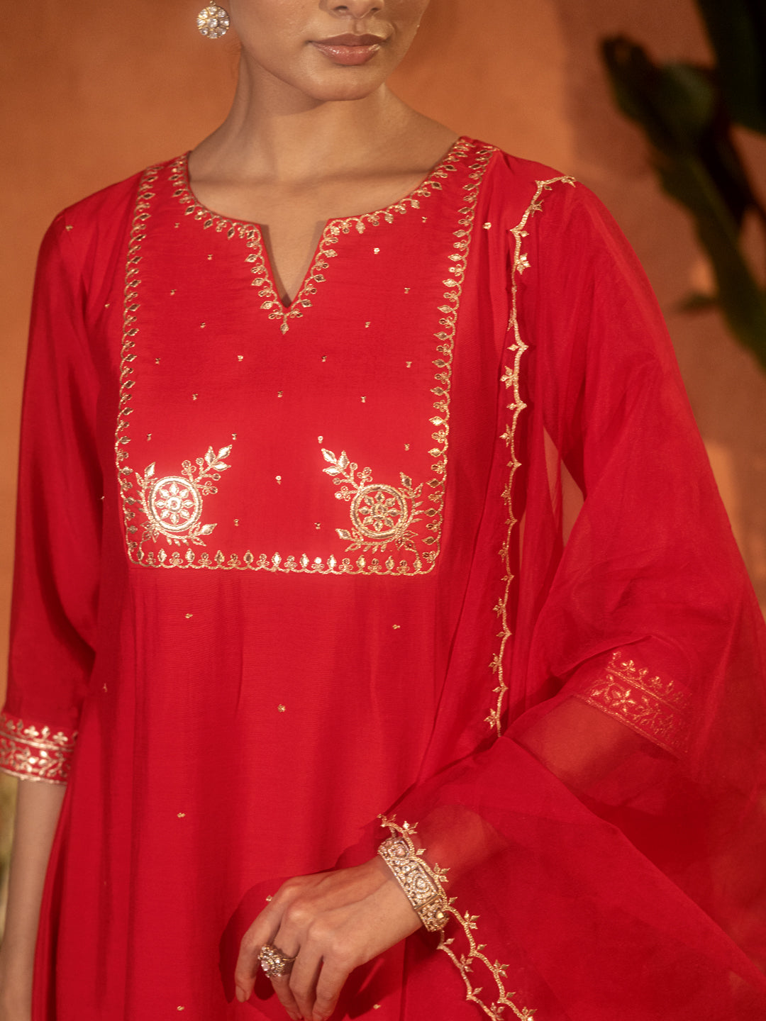 Red-Chanderi-Embroidered-A-Line-3-Piece-Kurta-Set