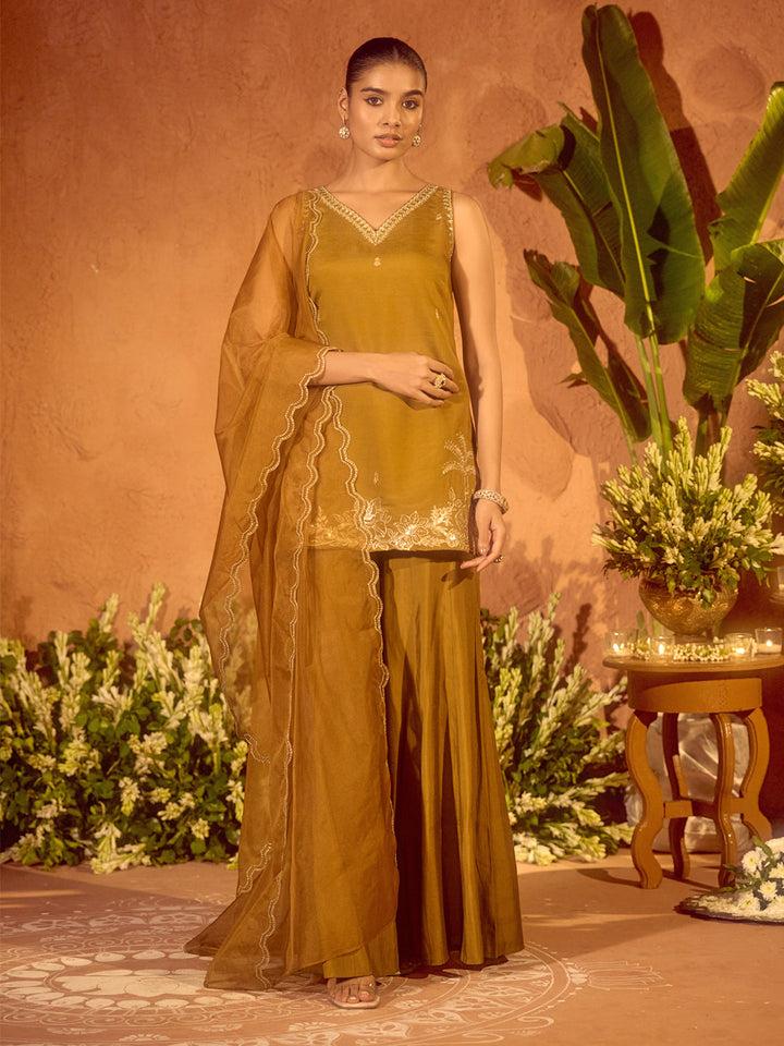 Mustard-Viscose-Chanderi-Embroidered-Ethnic-Straight-3-Piece-Kurta-Set