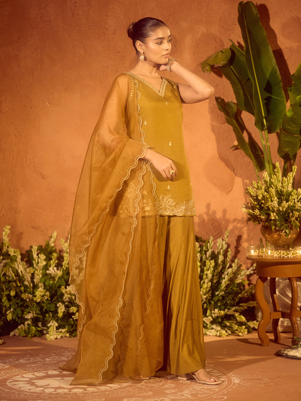 Mustard-Viscose-Chanderi-Embroidered-Ethnic-Straight-3-Piece-Kurta-Set