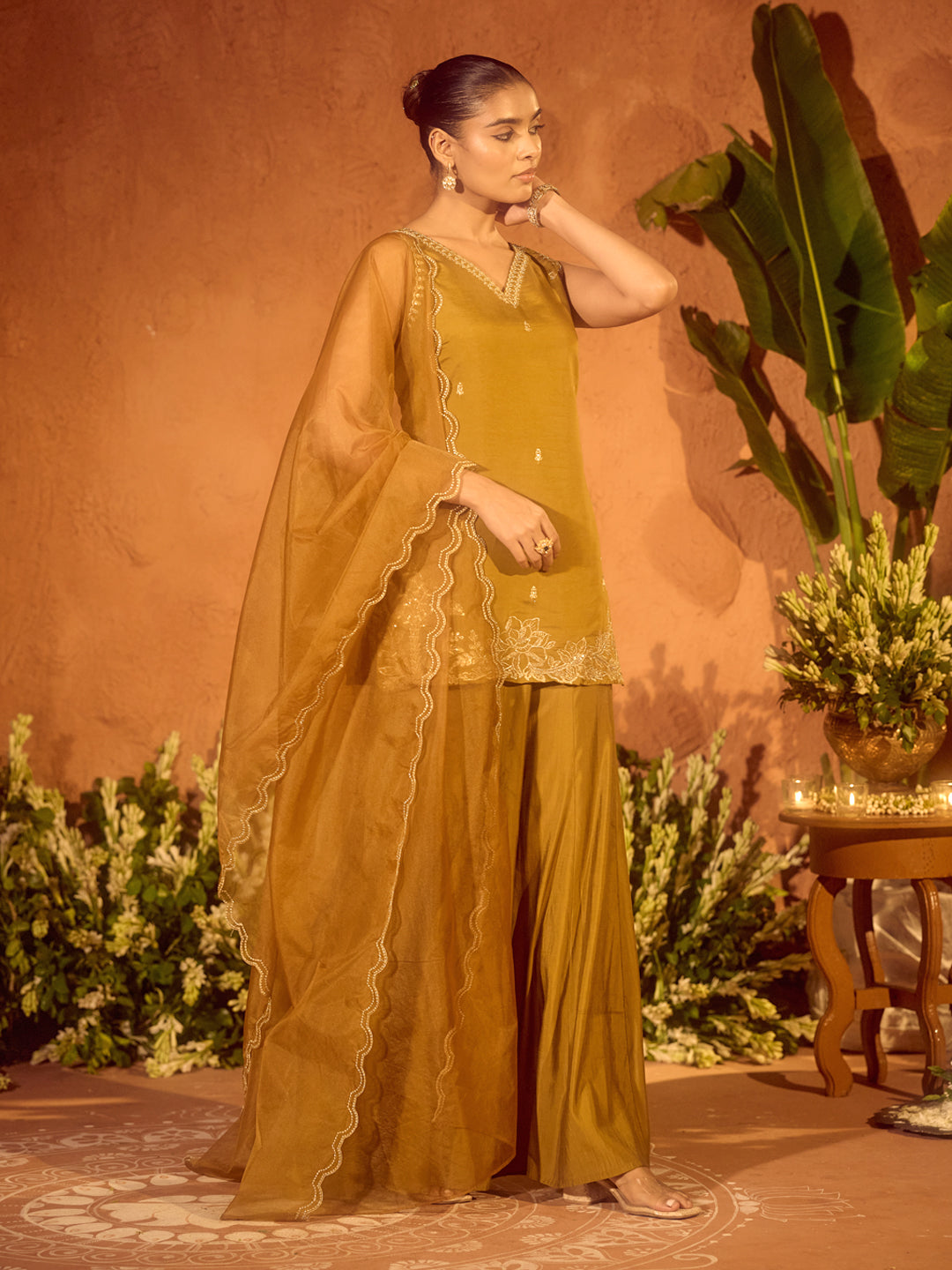 Mustard-Viscose-Chanderi-Embroidered-Ethnic-Straight-3-Piece-Kurta-Set