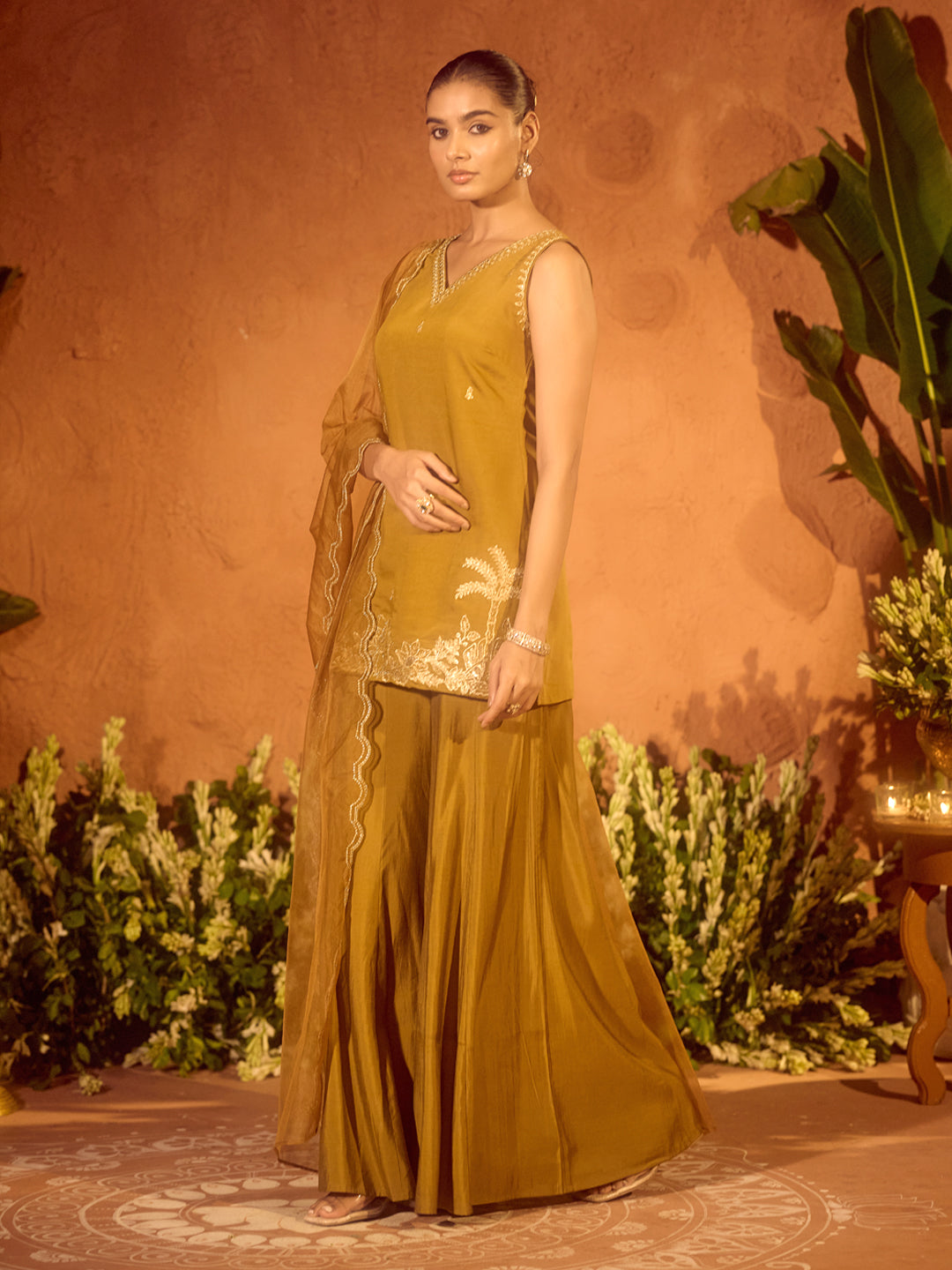 Mustard-Viscose-Chanderi-Embroidered-Ethnic-Straight-3-Piece-Kurta-Set