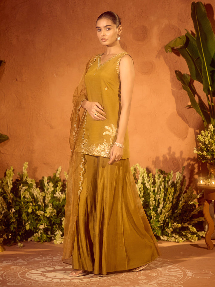 Mustard-Viscose-Chanderi-Embroidered-Ethnic-Straight-3-Piece-Kurta-Set