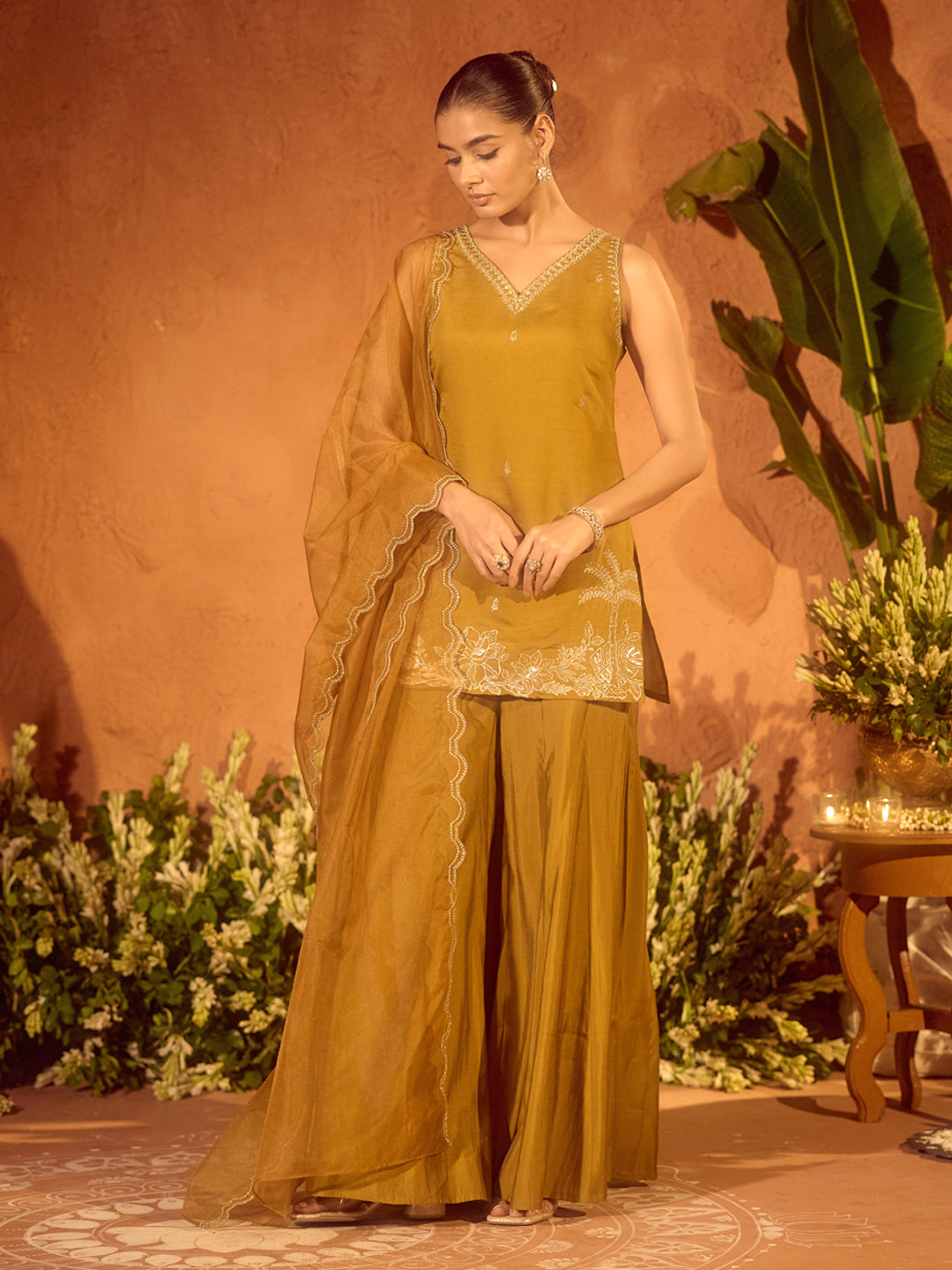 Mustard-Viscose-Chanderi-Embroidered-Ethnic-Straight-3-Piece-Kurta-Set