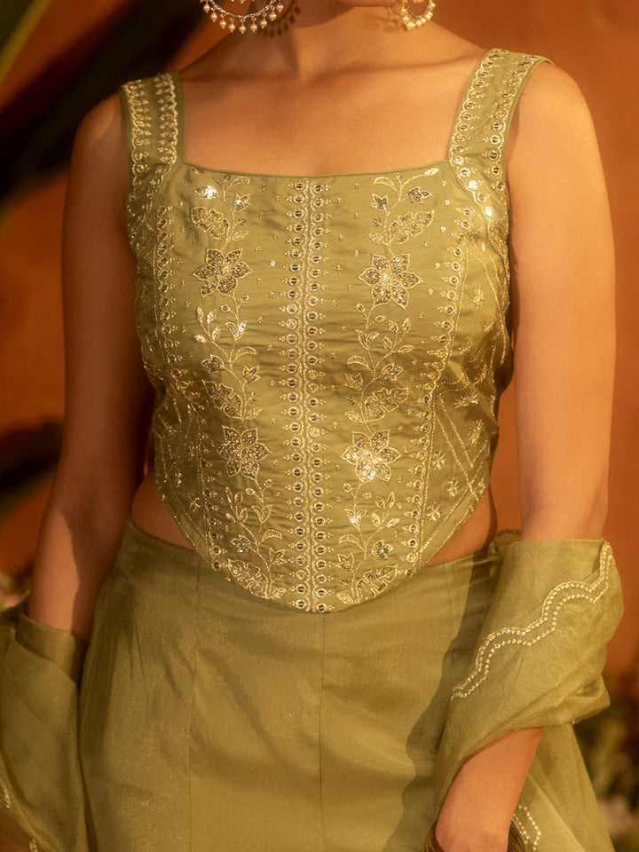 Olive-Green-Viscose-Chanderi-Embroidered-Ethnic-3-Piece-Kurta-Set