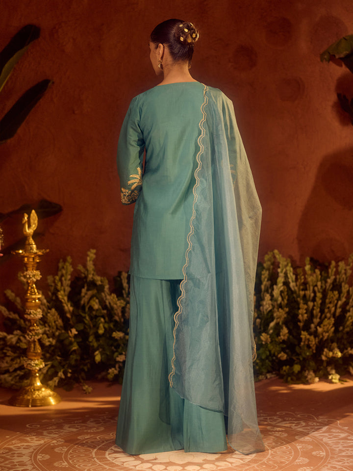 Sea-Green-Viscose-Chanderi-Embroidered-Ethnic-Straight-3-Piece-Kurta-Set