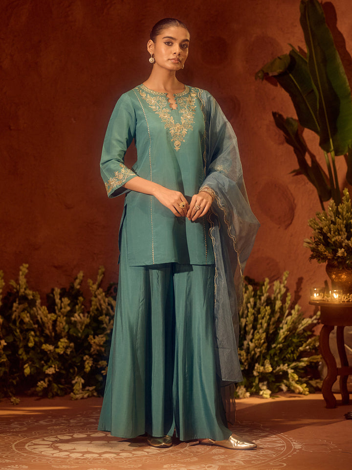 Sea-Green-Viscose-Chanderi-Embroidered-Ethnic-Straight-3-Piece-Kurta-Set