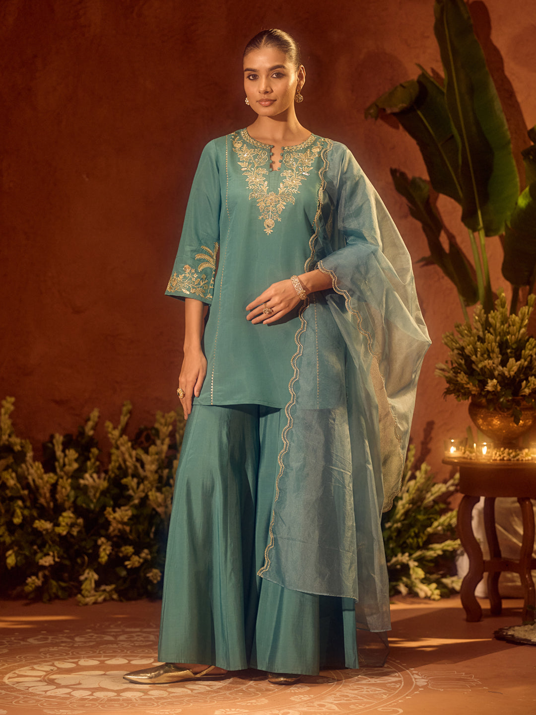 Sea-Green-Viscose-Chanderi-Embroidered-Ethnic-Straight-3-Piece-Kurta-Set