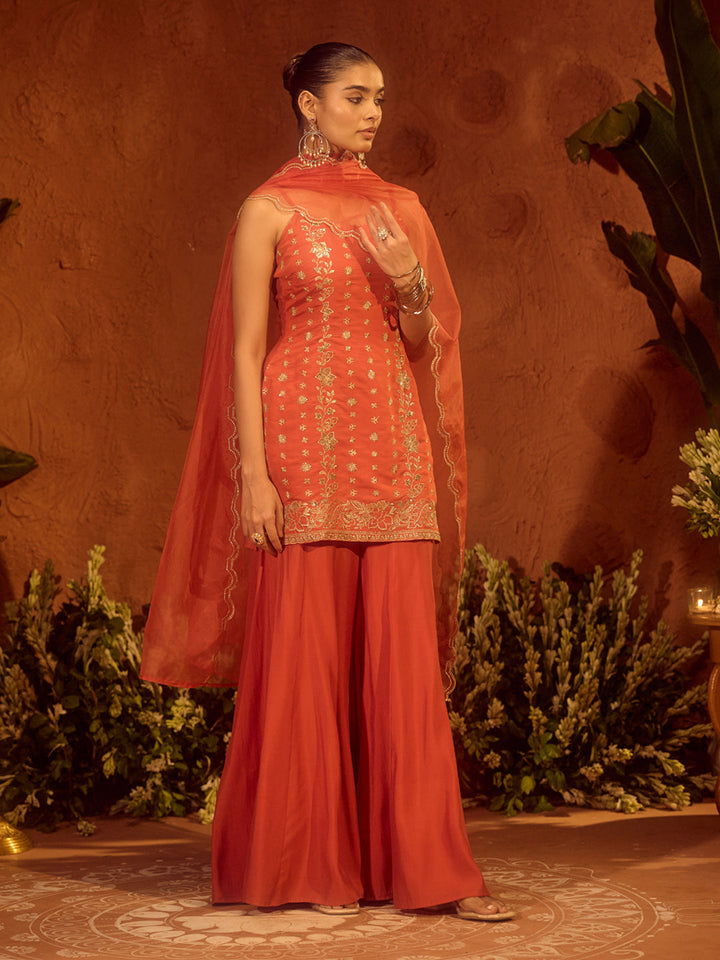 Orange-Viscose-Chanderi-Embroidered-Ethnic-Straight-3-Piece-Kurta-Set