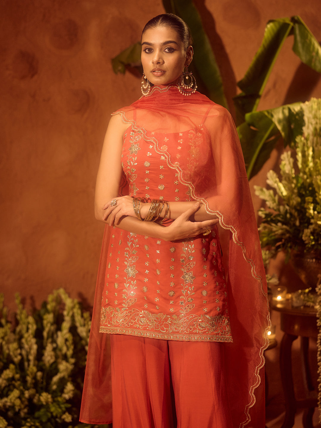 Orange-Viscose-Chanderi-Embroidered-Ethnic-Straight-3-Piece-Kurta-Set