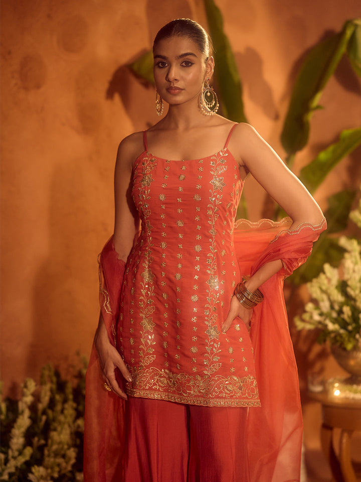 Orange-Viscose-Chanderi-Embroidered-Ethnic-Straight-3-Piece-Kurta-Set