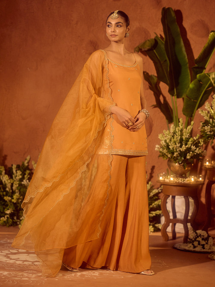 Orange-Viscose-Chanderi-Embroidered-Ethnic-Straight-3-Piece-Kurta-Set