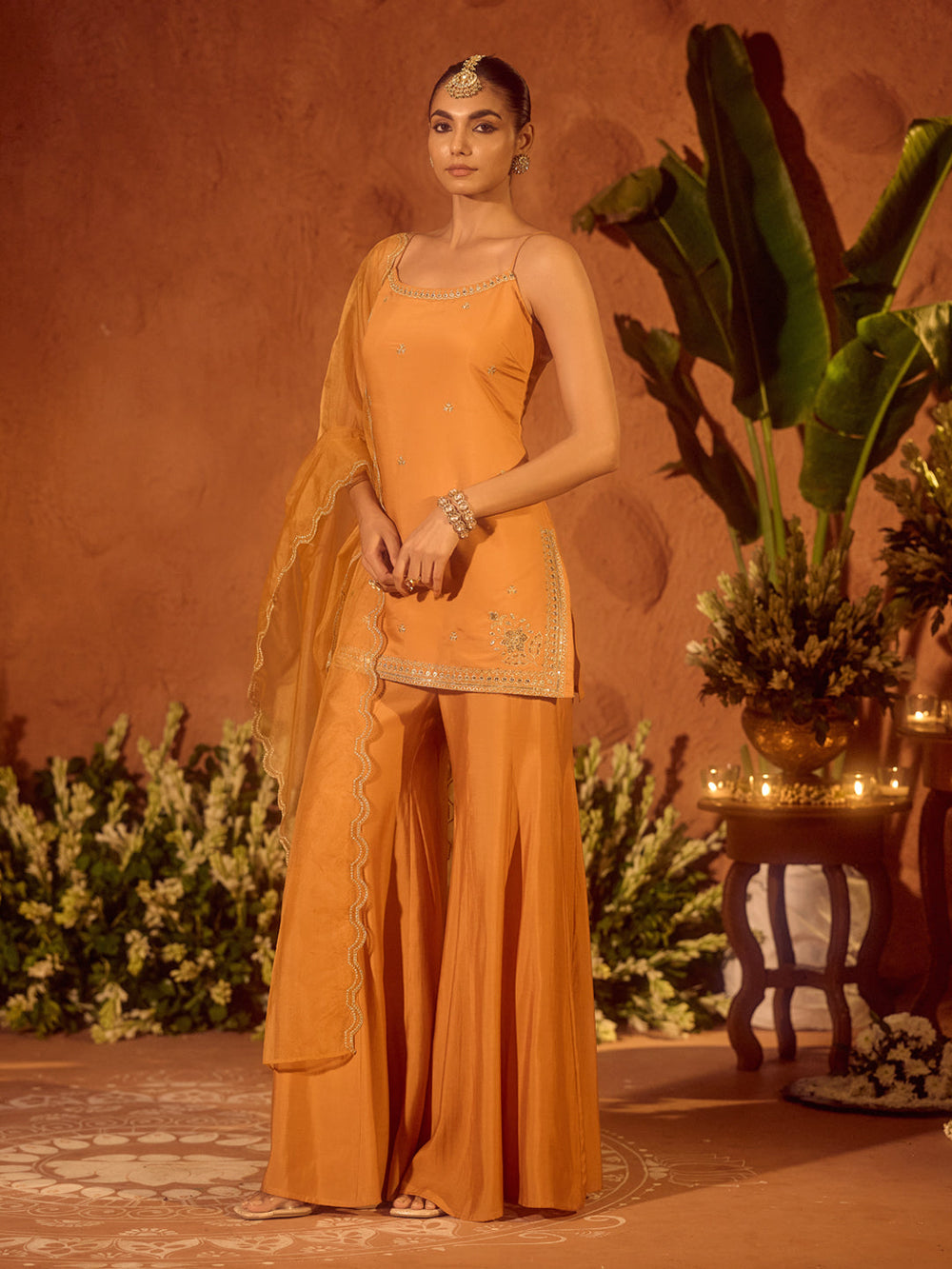 Orange-Viscose-Chanderi-Embroidered-Ethnic-Straight-3-Piece-Kurta-Set