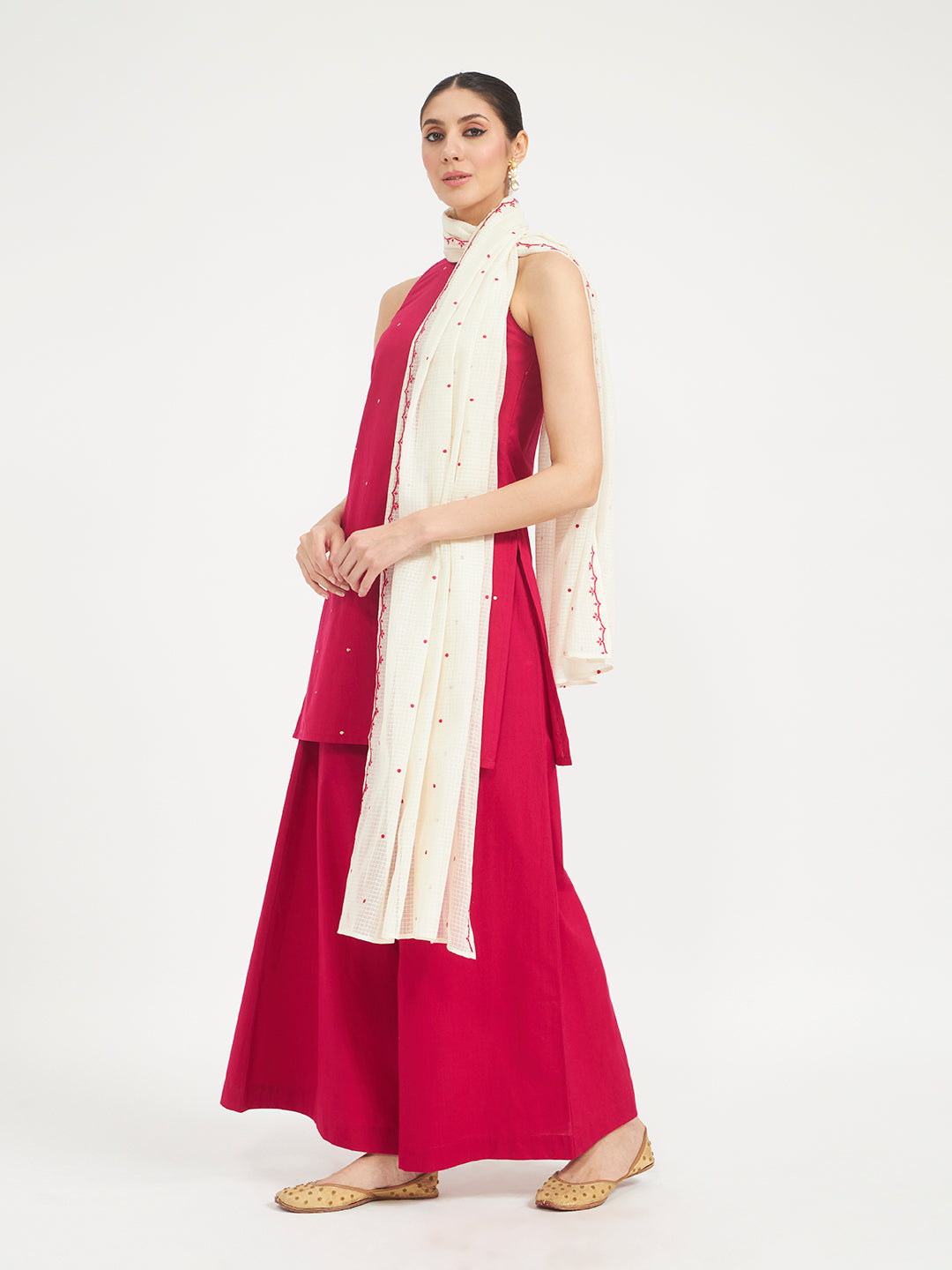 Pink Embroidered Cotton Kurta Set with Dupatta
