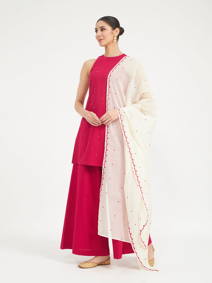 Pink Embroidered Cotton Kurta Set with Dupatta
