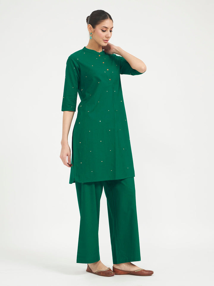 Green Embroidered Cotton Kurta Set with Dupatta