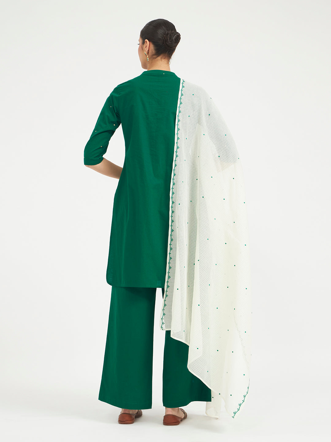Green Embroidered Cotton Kurta Set with Dupatta