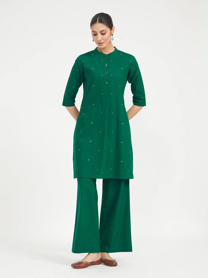 Green Embroidered Cotton Kurta Set with Dupatta