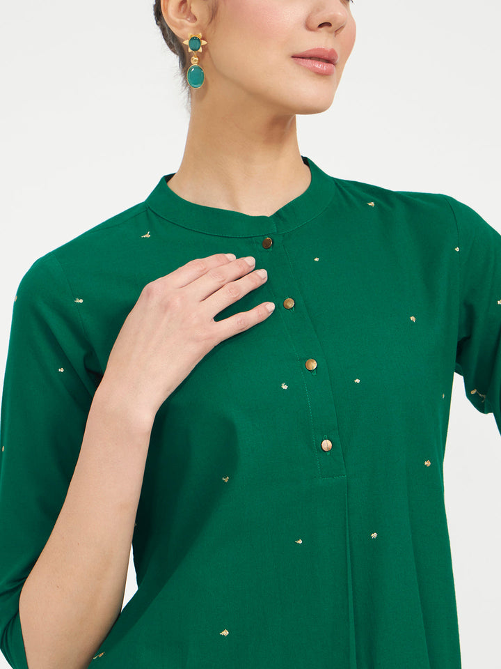 Green Embroidered Cotton Kurta Set with Dupatta
