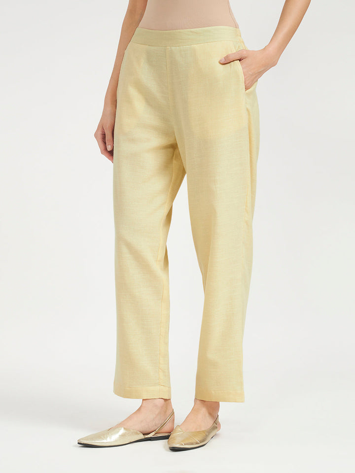 Lemon Yellow Embroidered Linen Kurta Set with Dupatta