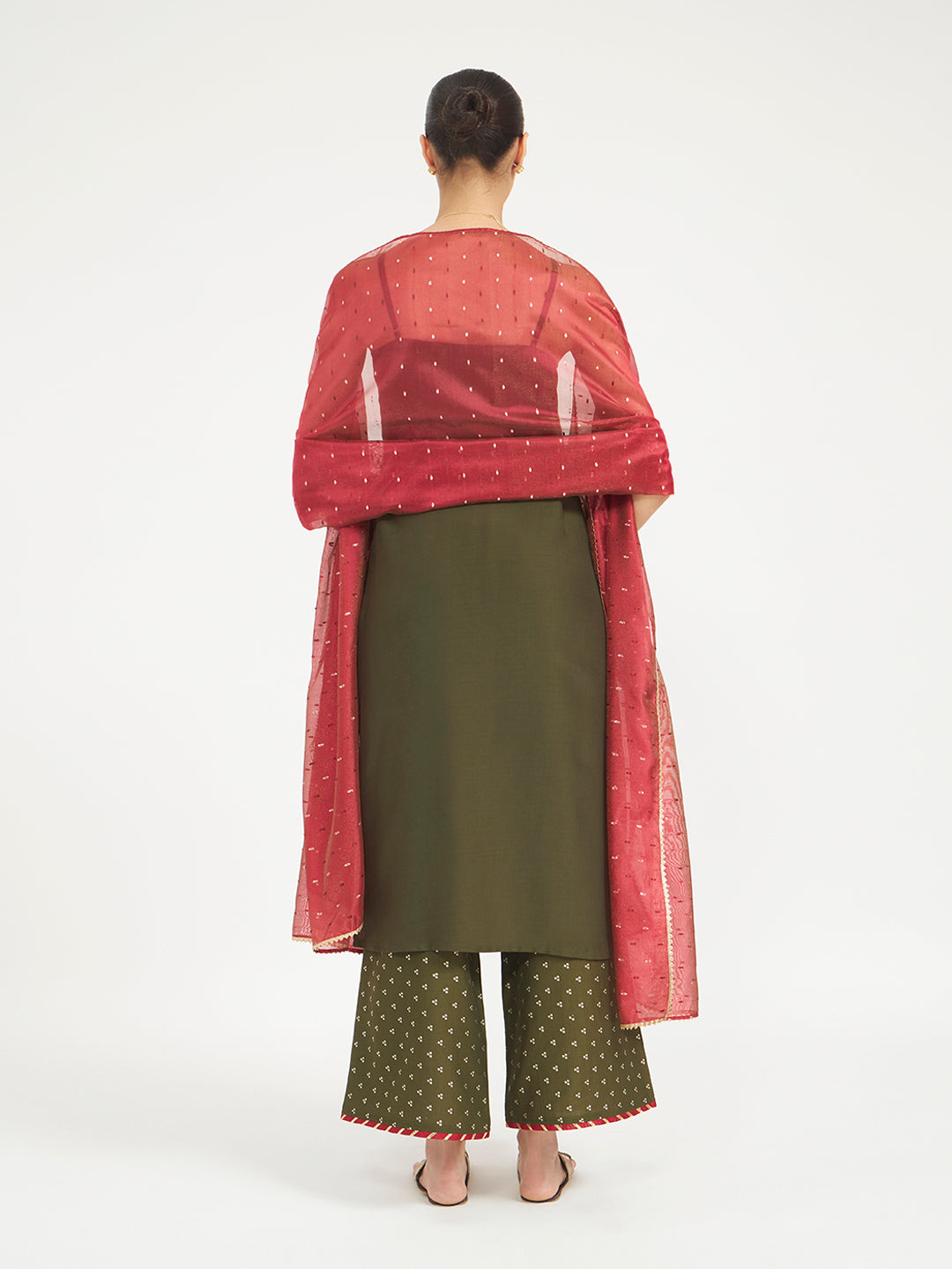 Olive Green Embroidered Silk Blend Straight Kurta Set with Dupatta